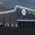 Modern Industrial Factory Building Of Innovative Center Featuring SIC Logo Metal Facade And Lighting