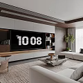 Modern Elegant Open Plan Living And Dining Room With Marble Accents And Warm Wood Furnishings