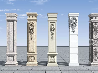 Architectural Columns For Exterior Building With Decorative Carvings And Ornate Details 3d model