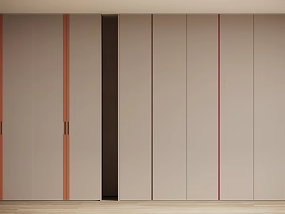 Modern Wardrobe Interior Design With Sleek Panel Doors Brass Handles And Neutral Tones 3d model