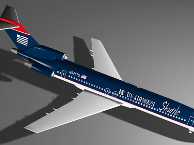 US Airways Shuttle Passenger Jet With Dark Blue Fuselage White Wings Red White Tail 3d model