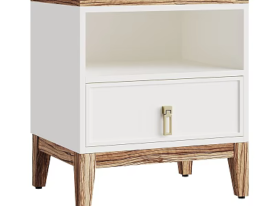 Modern Bedside Table With Wooden Frame White Drawer And Sleek Metal Handle 3d model
