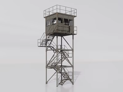 Public Facility Watchtower With Metal Structure Staircase And Observation Deck 3d model