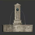 Stone Fountain With Two Spouts And Flowing Water On Petal Shaped Base