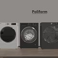 Modern Poliform Interior With AEG White Black Three Washing Machines Wooden Floor