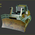 Yellow Old Rusty Heavy Duty Bulldozer With Tracks And Front Blade