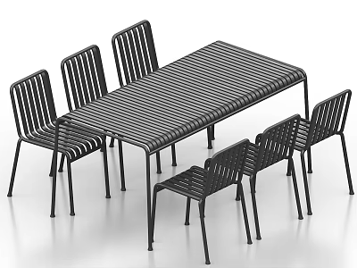 Modern Black and White Striped Dining Set With Six Matching Chairs 3d model