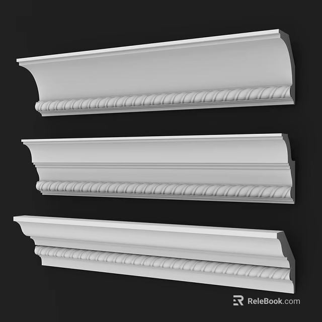 Three White Decorative Components With Ornamental Patterns For Architectural Design 3d model 