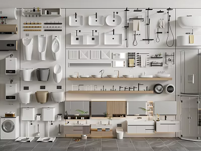 Modern Bathroom Set With Sink Toilet Shower Fixtures And Storage Cabinets 3d model