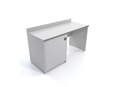 Modern White Desk With Cabinet Door And Simple Workspace Design 3d model