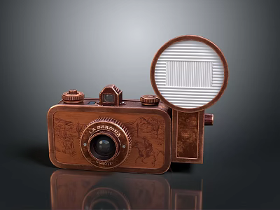 Vintage Copper Colored Computer Camera With Engraved Patterns And Circular Lens 3d model
