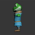 Green Frog Cartoon Character With Blue Outfit Brown Belt Crossbody Bag And Open Arms