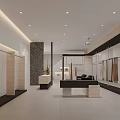 Modern Clothing Store Interior With Display Racks Mannequins Seating Decorative Walls And Bright Lighting