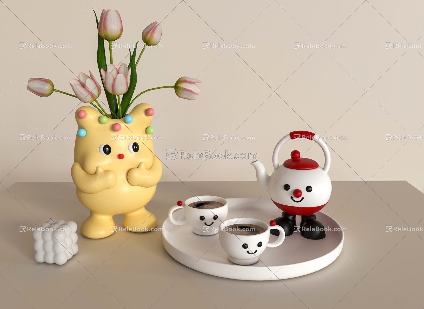 Cartoon Vase Cartoon Tea Set 3d model