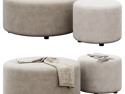 Modern Round Beige Ottoman Featuring Soft Throw Blanket for Living Room Decor 3d model