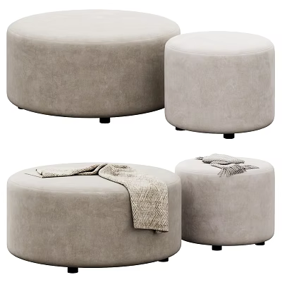 Modern Round Beige Ottoman Featuring Soft Throw Blanket for Living Room Decor 3d model