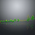 Green Plants in Different Growth Stages with Yellow Flowers on Gray Background and Reflections