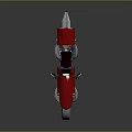 Futuristic Red and Blue Motorcycle Featuring Metallic Components Silver Ring Structure and Reflective Finish