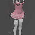 Stylish Pink Spaghetti Strap Dress With Layered Skirt And White Thigh High Socks