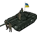 Ukrainian Military Tank With Soldiers And National Flag On