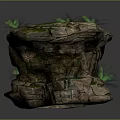 Natural Wooden Stone Decorative Structure Featuring Moss And Small Plants On Surface