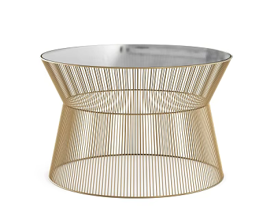 Round Golden Metal Wire Coffee Table With Mirrored Top And Modern Design 3d model