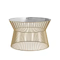 Round Golden Metal Wire Coffee Table With Mirrored Top And Modern Design