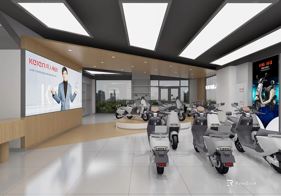 WORLD FUN Electric Scooter Store With Modern Interior And Large Screen 3d model 