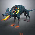 Game Movie Character Fantasy Fiery Blue Wolf with Glowing Eyes Open Mouth and Luminous Claws