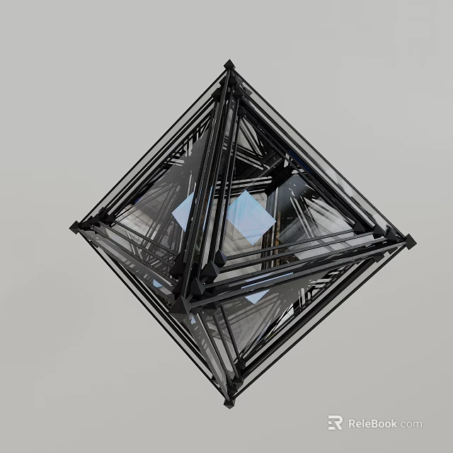 Modern 3D Abstract Geometric Structure With Black Frame And Transparent Panels 3d model 