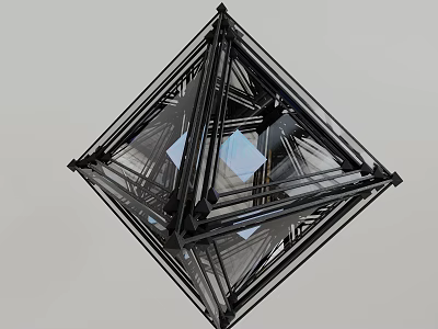 Modern 3D Abstract Geometric Structure With Black Frame And Transparent Panels 3d model