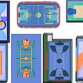 Different Colored Basketball Court Floor Plans With Various Layout Designs