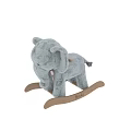 Gray Elephant Plush Toy on Wooden Rocking Base with Pink Bow and Name Brooke