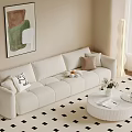 Modern Living Room With Beige Sofa Geometric Rug Round Coffee Table And Abstract Painting
