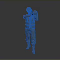 3D Military Style Figure Model Wearing Helmet Holding Square Object In Standing Pose
