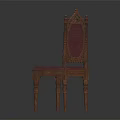 Elegant Wooden Dining Chair With Carved Backrest Purple Cushion And Slender Legs