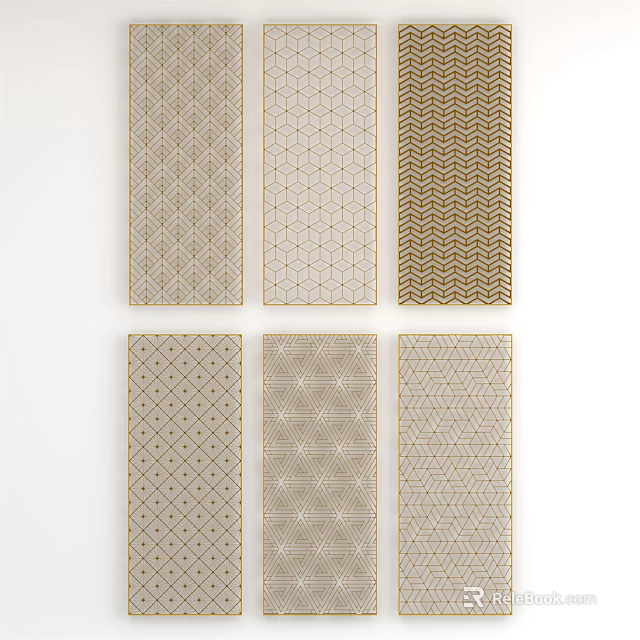Decorative Room Divider Panels With Various Geometric Patterns And Gold Accents 3d model