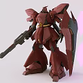 Detailed Red Mecha Figure In Action Pose With Weapon Shield And Pink Components