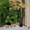 Green Plant Wall With Leafy Branches And Lush Foliage Wooden Frame