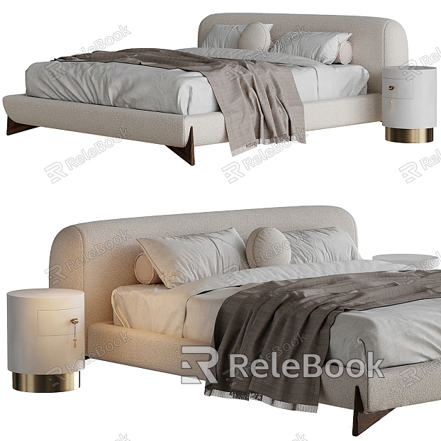 Modern light gray fabric double bed model