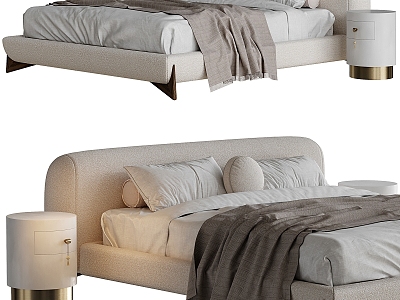 Modern light gray fabric double bed model