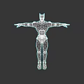 Horned Muscular Game and Movie Character With Purple Body Yellow Belt Arms Outstretched Dark Background