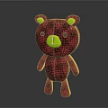 Cute Red Plaid Stuffed Bear Doll With Green Ears Nose And Black Eyes