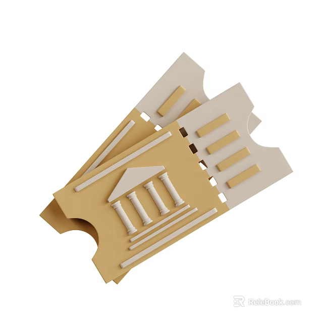 Beige White Paper Tickets Featuring Architectural Columns Roof Design and Folded Structure 3d model 