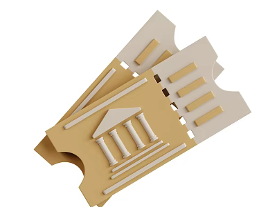 Beige White Paper Tickets Featuring Architectural Columns Roof Design and Folded Structure 3d model