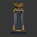 Decorative Gray Metallic Tower Scene Component Featuring Central Doorway Golden Crown Top And Base Accents