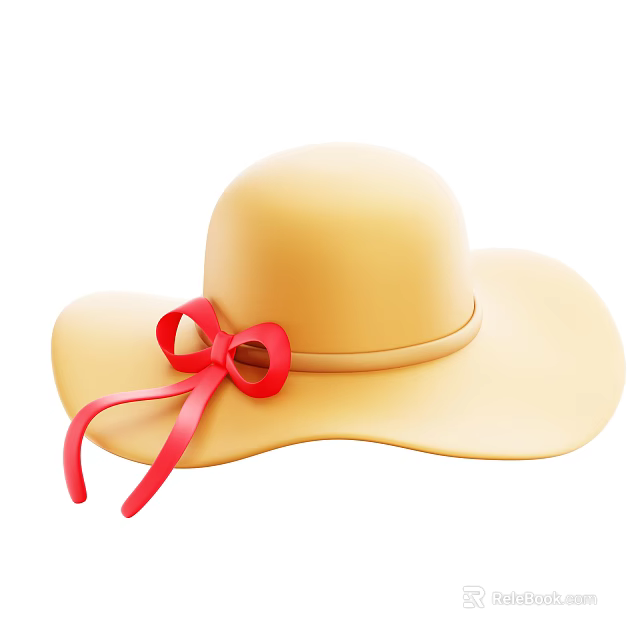 Fashionable Yellow Wide Brim Hat With Red Bow Accent And Classic Design 3d model 