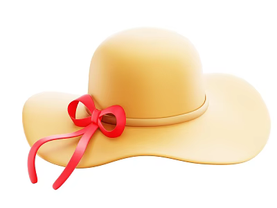 Fashionable Yellow Wide Brim Hat With Red Bow Accent And Classic Design 3d model