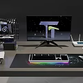 Modern Gaming PC Setup With Open Frame Case RGB Lighting Monitor And Keyboard