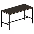 Simple Desk With Black Tabletop Sturdy Metal Frame And Rolling Wheels 3d model